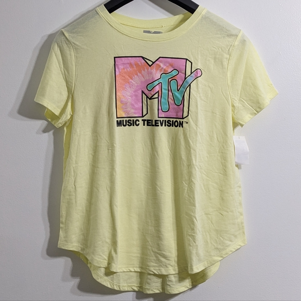 MTV Tie Dye Logo Yellow Women's Short Sleeve Graphic T-Shirt, Size 2XL, NWT